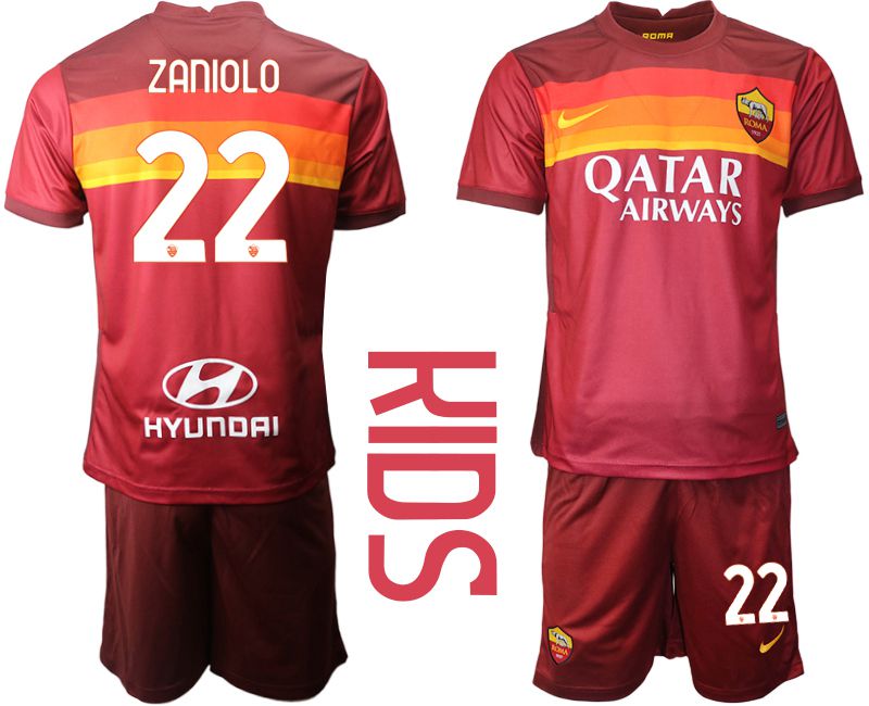 Youth 2020-2021 club AS Roma home #22 red Soccer Jerseys